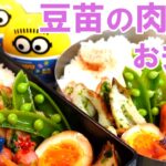 【２人分のお弁当作り】フライパン１つで3品（豆苗の豚肉巻き・ちくわの磯部揚げ・ウインナー）を同時調理。あとは、作り置きおかず（味玉子・きんぴら・豆・焼き明太子）【ル・クルーゼ炊飯】