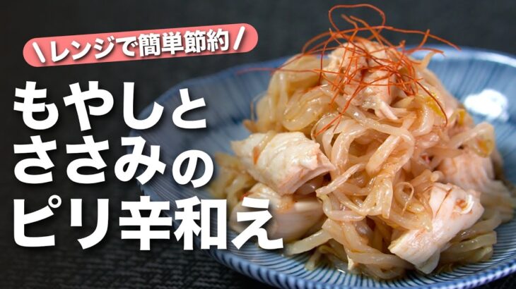 【もやしレシピ】レンジで簡単節約レシピ！ヘルシーで高タンパクだからダイエットにも◎お酒のアテにも丁度良いもやしとささみのピリ辛和え【今日のあと一品】【副菜レシピ】